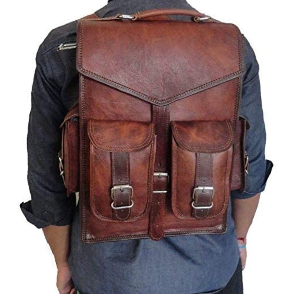 Top Grain Leather Backpack Laptop Messenger School Bag Rucksack Sling Men - Picture 3 of 6
